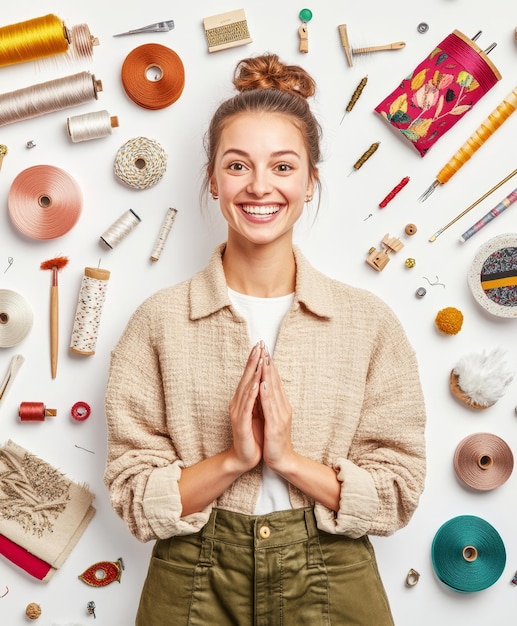 smiling crafter showing embroidery
